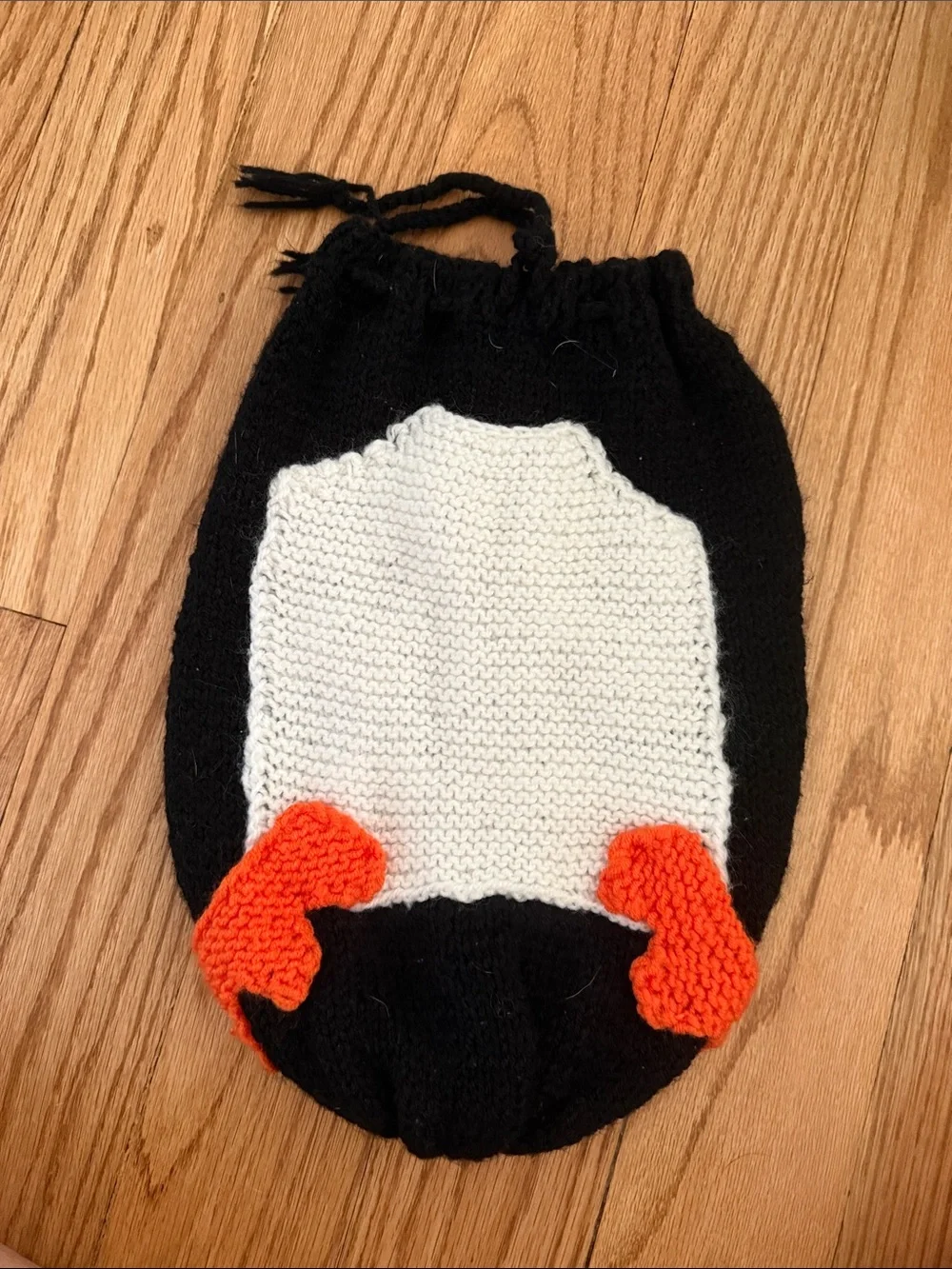 Handmade Black, White & Orange Knit Penguin swaddle